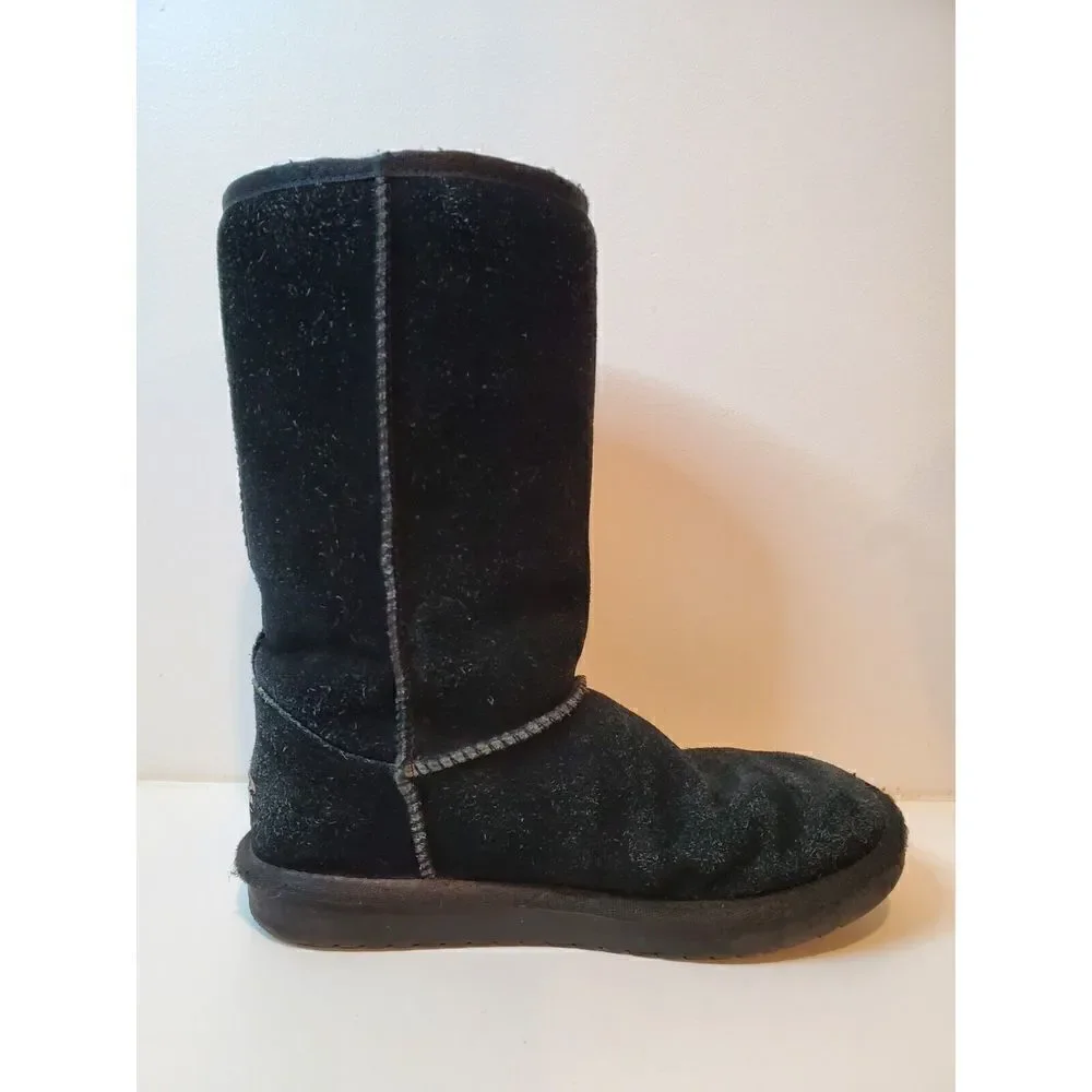 Koolaburra By Ugg Victoria Tall Boots Size 4 Youth Black Sheepskin Bows 1020171